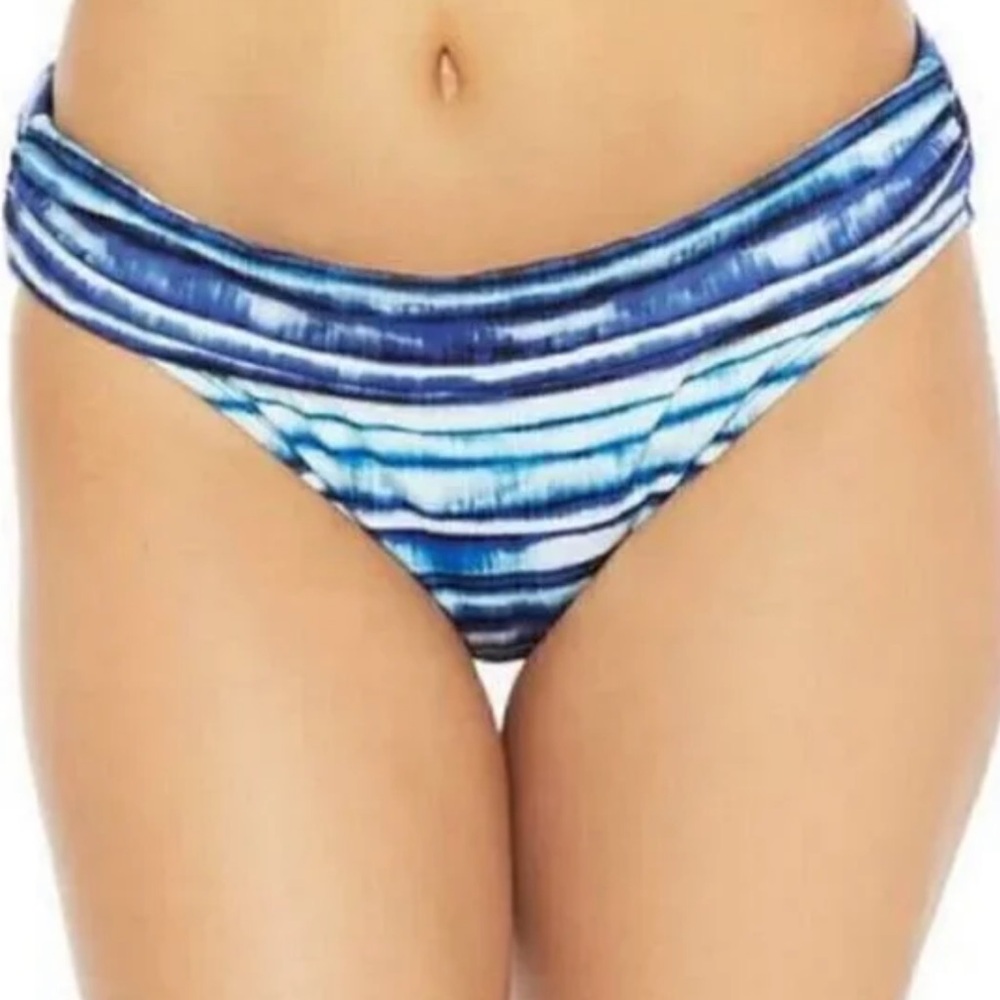 La Blanca Blue Serene Stripe Tie Dye Shirred Hipster  Fold Over Bikini Bottom